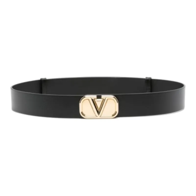 Valentino Letter Label Leather Belts Women's Black Width 4cm-0