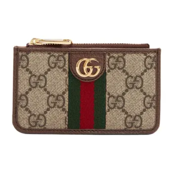 GUCCI Ophidia Canvas With Leather Card Holder Card Holder Unisex Ebony/Brown