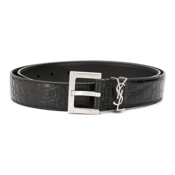 SAINT LAURENT Calfskin Leather Belts Men's Black Width  3cm