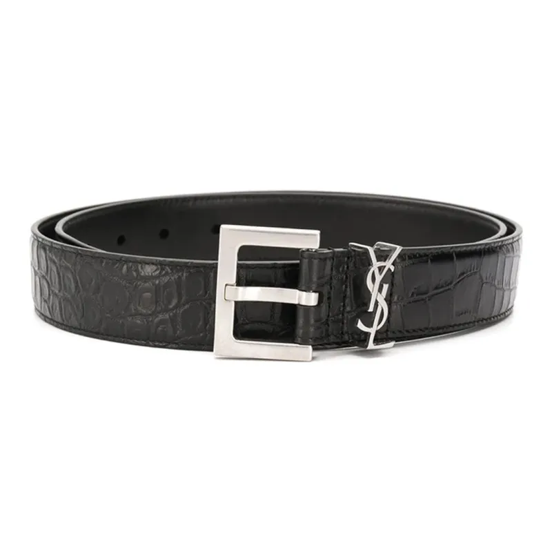 SAINT LAURENT Calfskin Leather Belts Men's Black Width  3cm-0
