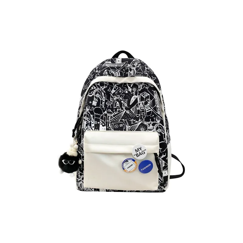 GEERDUN Nylon Backpack Regular Unisex Black/White/Black & White/White & Black-0