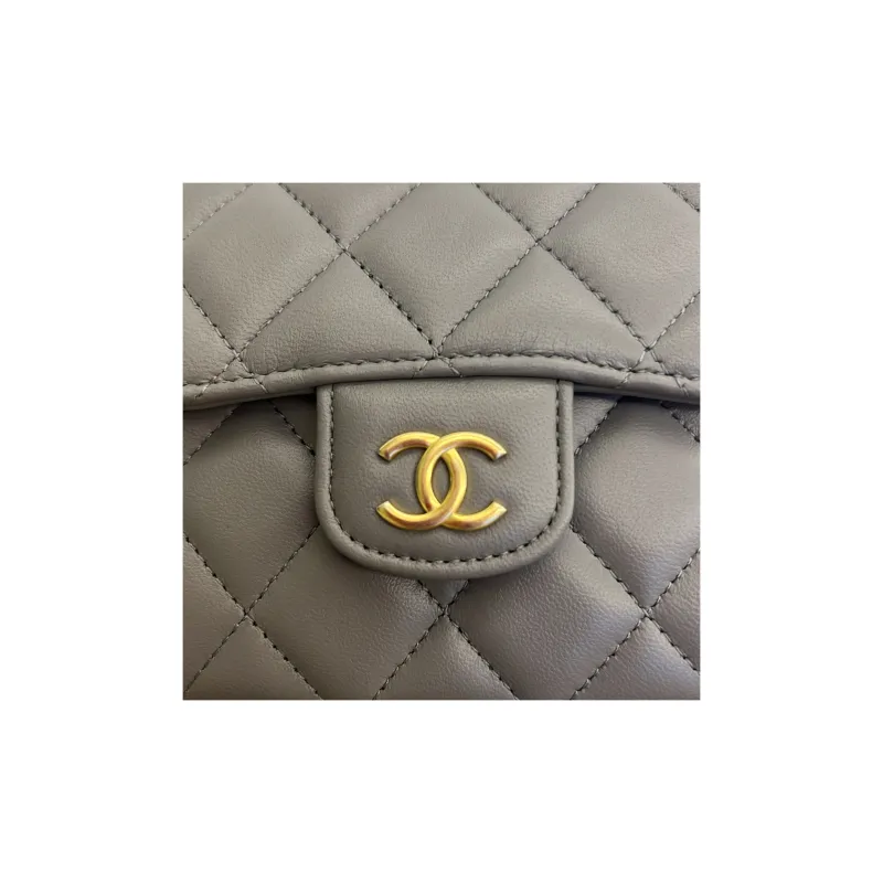 CHANEL Classic Flap CF Lambskin Flap Bag Handbag, Shoulder Bag, Crossbody Bag Mini Women's Pearl Gray-2