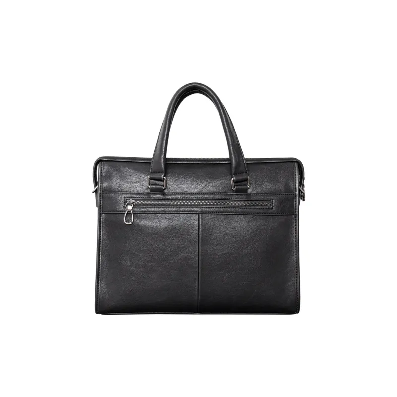 COW Leather Texture, Microfiber Synthetic Leather One Shoulder Crossbody Portable Briefcase Tubas Men's Black-1