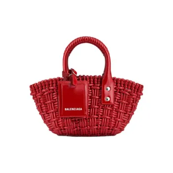 Balenciaga BISTRO Artificial Leather Basket Bag Portable Crossbody Bag Shoulder Bag Extra Mini Women's Red
