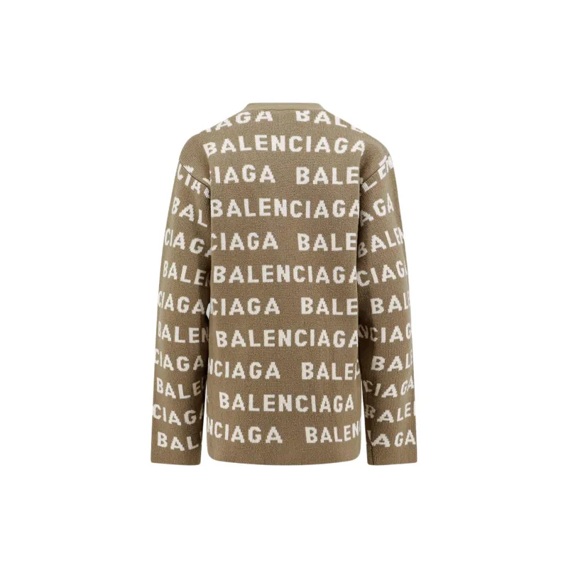 Balenciaga All-Over Logo Intarsia Buttoned Cardigan-1