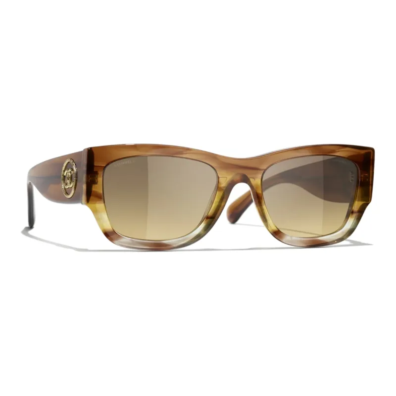 CHANEL Acetate Irregular Shape Sunglasses Women's Brown-1
