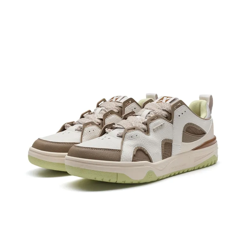 XTEP Skateboard Shoes Men Low Top Honey Tea Brown/White Sand Gray/Light Mist Khaki-4