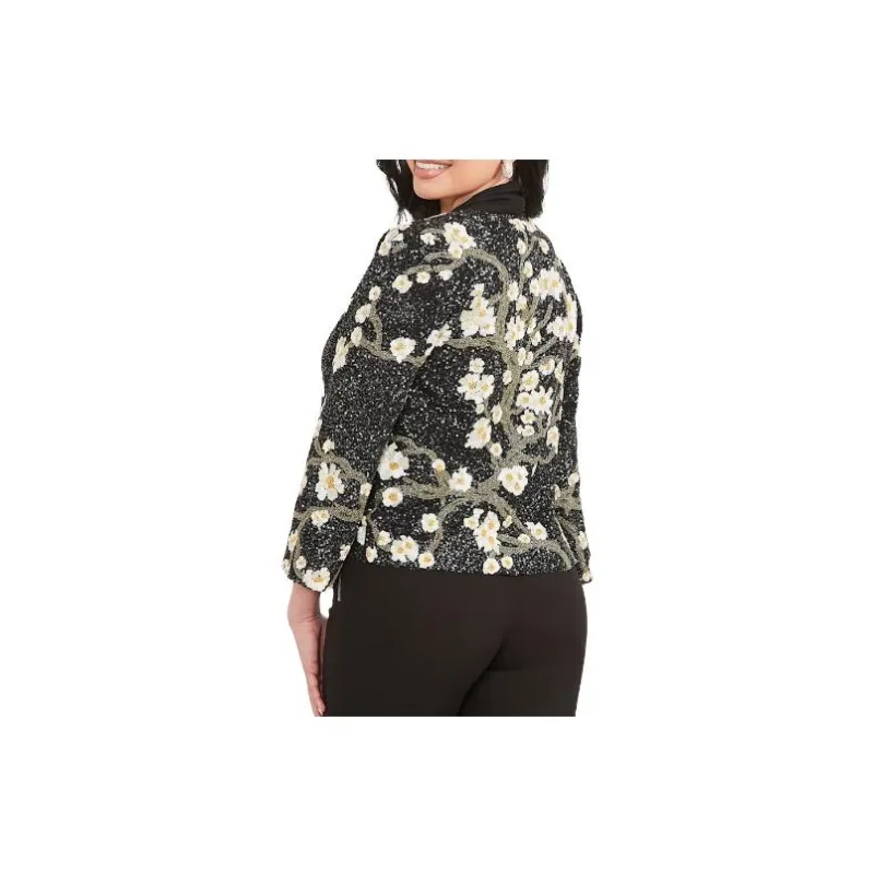 GUESS Precious Embroidered Sequin Jacket Jackets Coats Women's Black-1