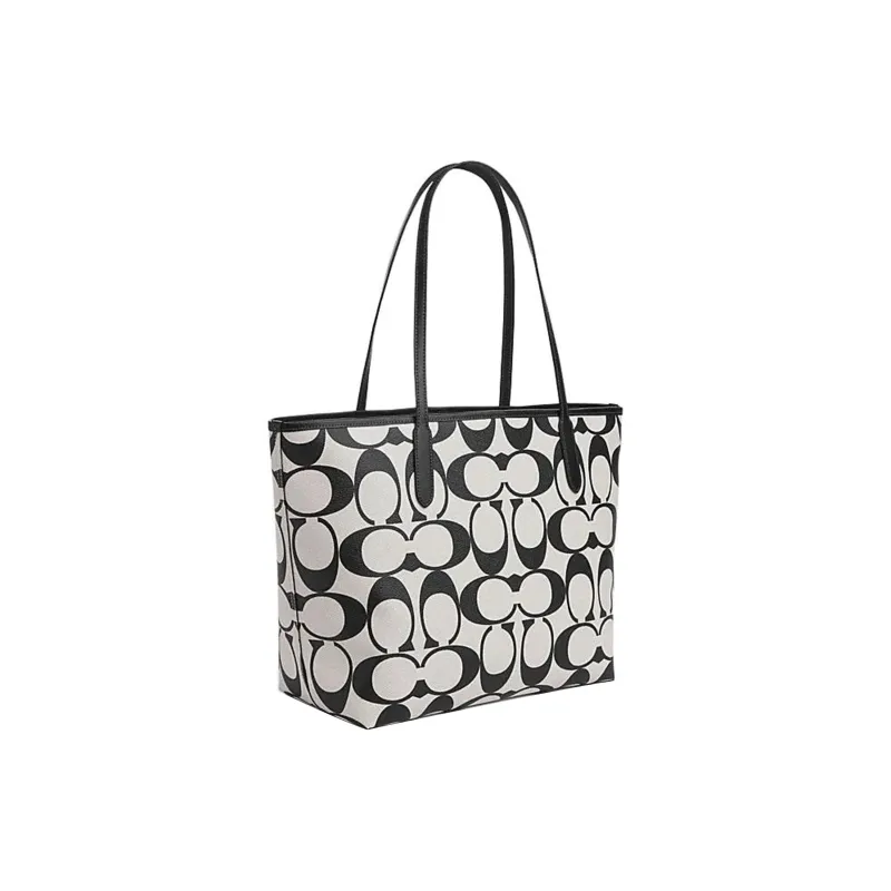 COACH City PVC Tote Bag, Shopping Bag, Handbag, Shoulder Bag Women's Silver Hardware & Chalk Multicolor-1
