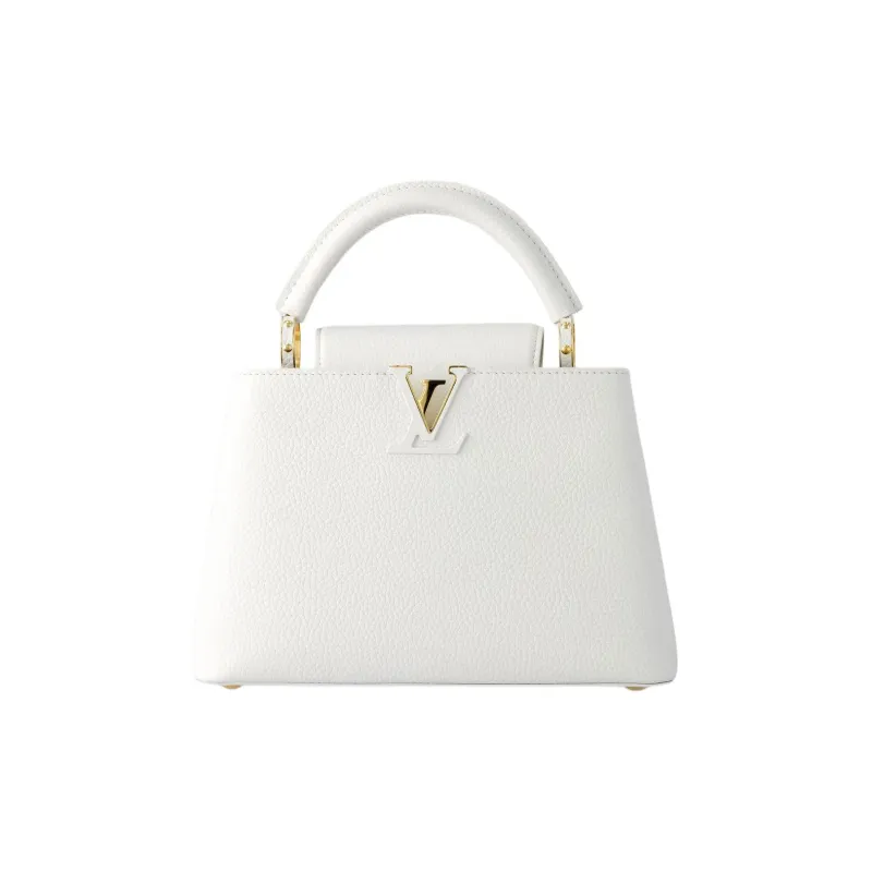 LOUIS VUITTON Capucines Taurillon Leather Handbag Detachable Shoulder Bag, Crossbody Bag Women's Snow-1