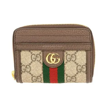 GUCCI Ophidia Canvas With Leather Cropped Zip Closure Wallet With Coin Purse Unisex Ebony/Brown
