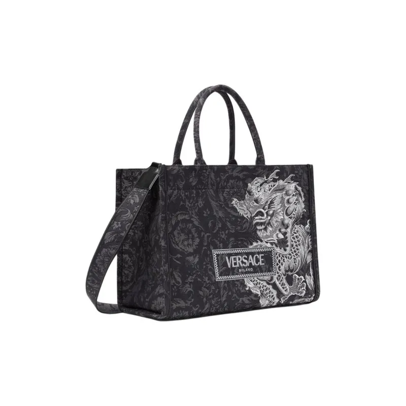 VERSACE Nylon Tote Bag Shopping Bag Shoulder Bag Crossbody Bag Handbag Women's Black-1