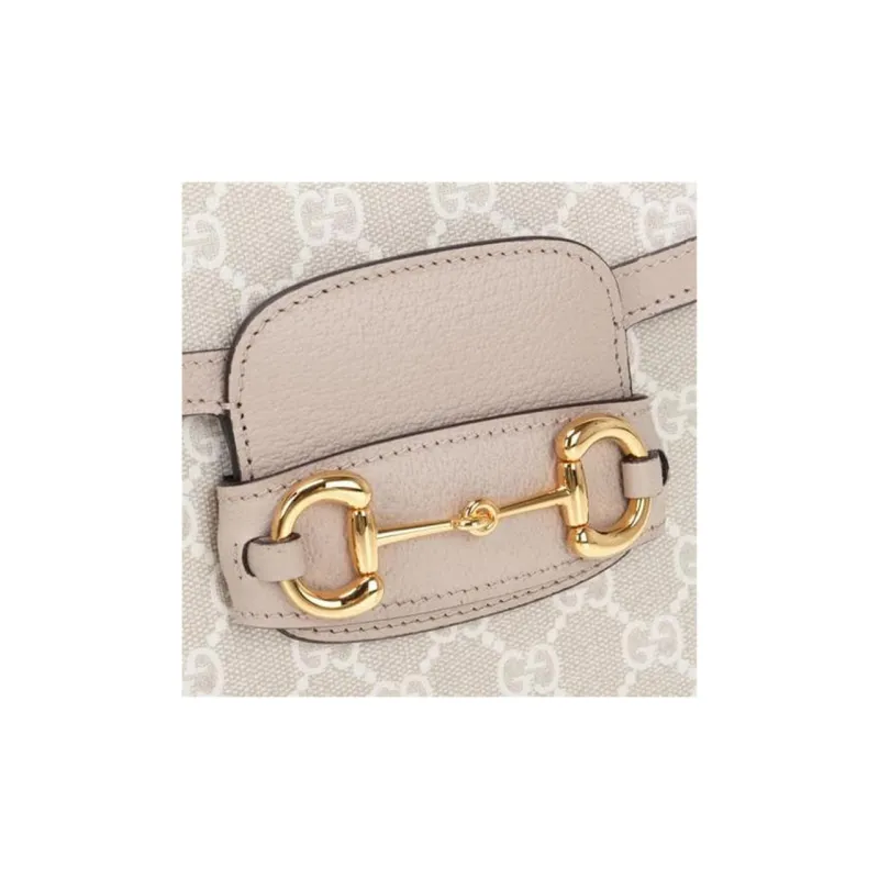 GUCCI Horsebit 1955 Canvas With Leather Saddle Bag Handbag Shoulder Bag Crossbody Bag Small Size Unisex Beige/White-4