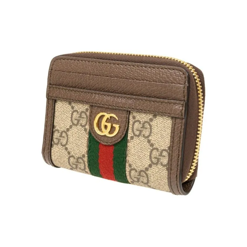 GUCCI Ophidia Canvas With Leather Cropped Zip Closure Wallet With Coin Purse Unisex Ebony/Brown-1