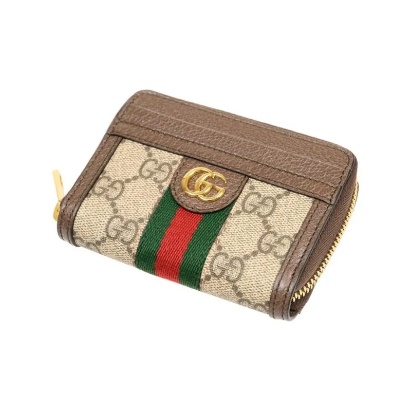 GUCCI Ophidia Canvas With Leather Cropped Zip Closure Wallet With Coin Purse Unisex Ebony/Brown-3
