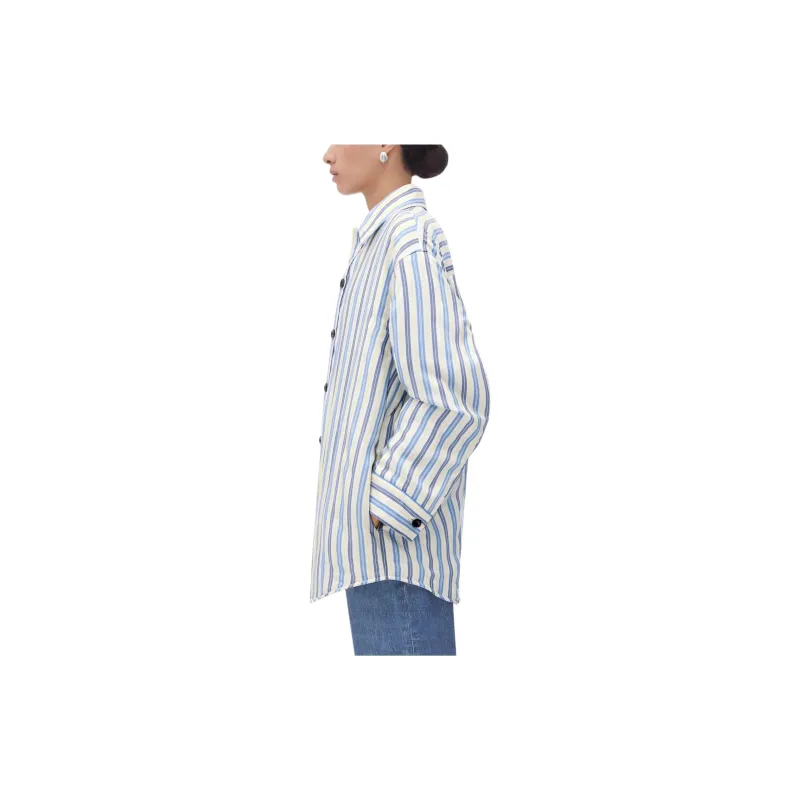 Bottega Veneta Silk Padded Jacket Shirt Women's Blue-2