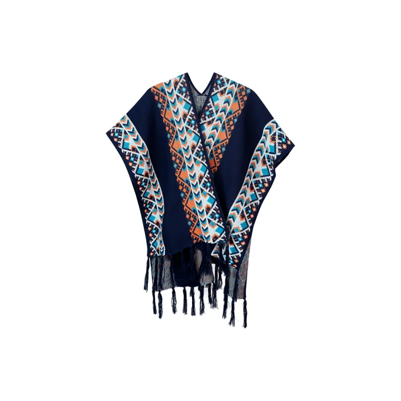 Narandu Polyester Shawls Women's White/Navy Blue-4