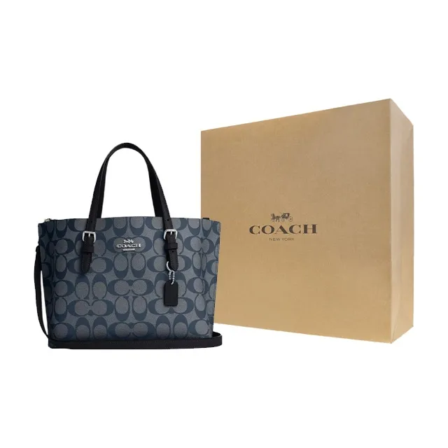 COACH Mollie Coated Canvas With Leather Tote Bag Shopping Bag Handbags Medium Size Women's Silver Denim Midnight Navy-8