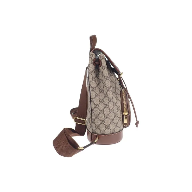GUCCI GG Retro Series Canvas With Leather Backpack Regular Unisex Ebony/Brown-2
