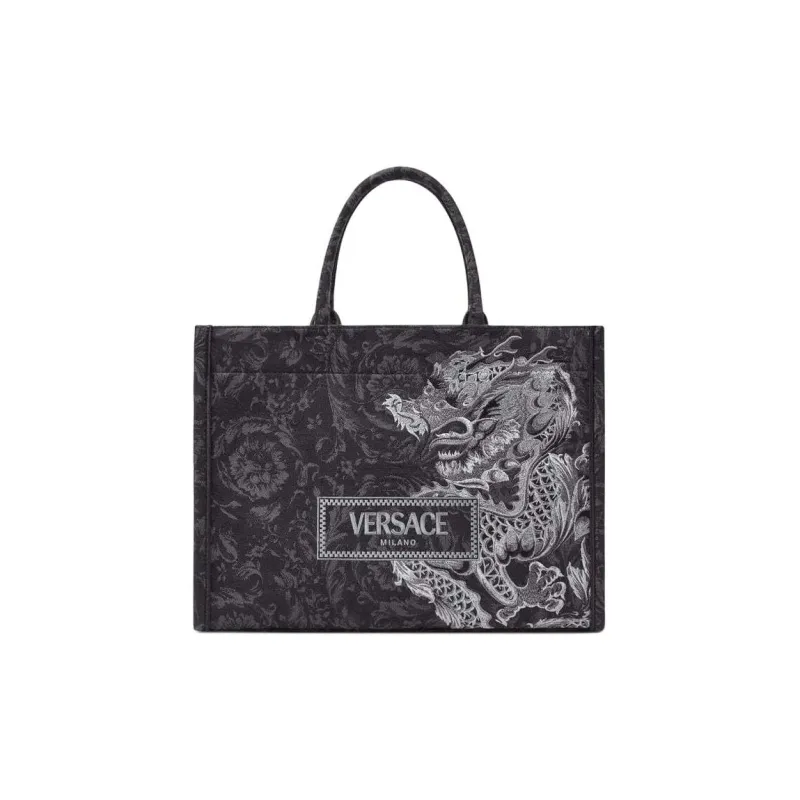 VERSACE Nylon Tote Bag Shopping Bag Shoulder Bag Crossbody Bag Handbag Women's Black-0