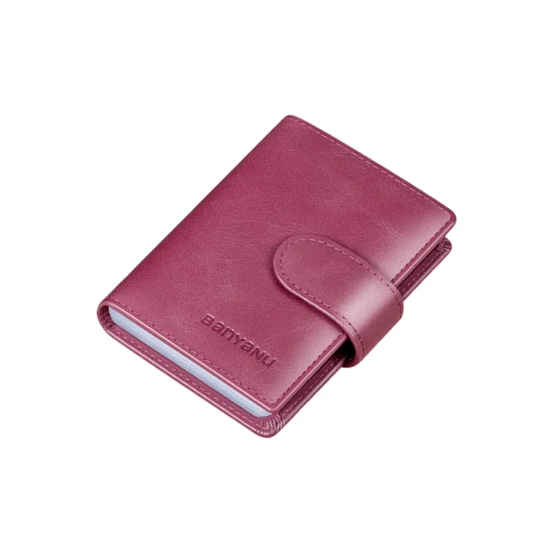 Banyanu Cow Leather Card Holder Regular Unisex Coffee/Black/Khaki/Blue/Burgundy/Purple-13