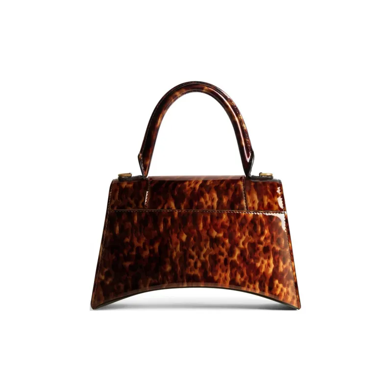 Balenciaga Hourglass Turtle Shell Pattern Print Cow Leather Shoulder Bag Crossbody Bag Handbag Small Size Women's Brown-3