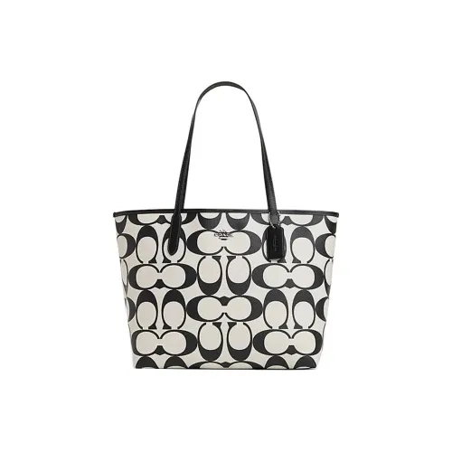 COACH City PVC Tote Bag, Shopping Bag, Handbag, Shoulder Bag Women's Silver Hardware & Chalk Multicolor