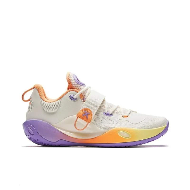 Anta Splash 6LITE Cushioned Slip Resistant Basketball Shoes Men's Ivory White Cloud Brocade Orange-1