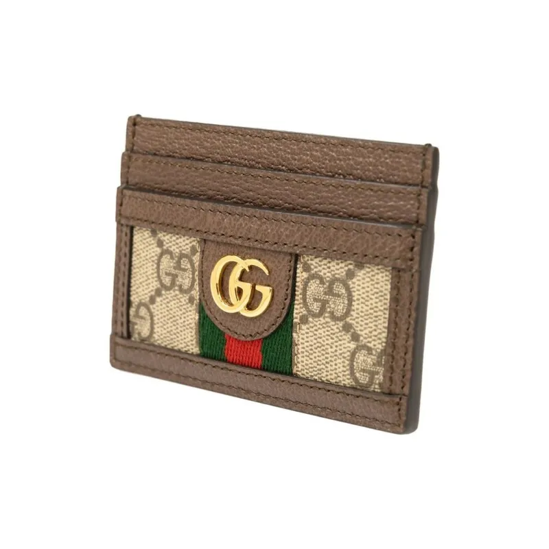 GUCCI Ophidia Canvas With Leather Card Holder Card Holder Unisex Ebony & Brown-1
