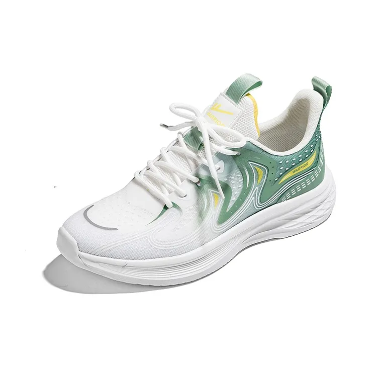 Warrior Cushioning Lightweight Height Increasing Low Top Running Shoes Men's White Green Yellow-1