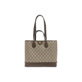 GUCCI Ophidia Canvas With Leather Binding Tote Bag Shopping Bag Handbag Small Size Women's Brown