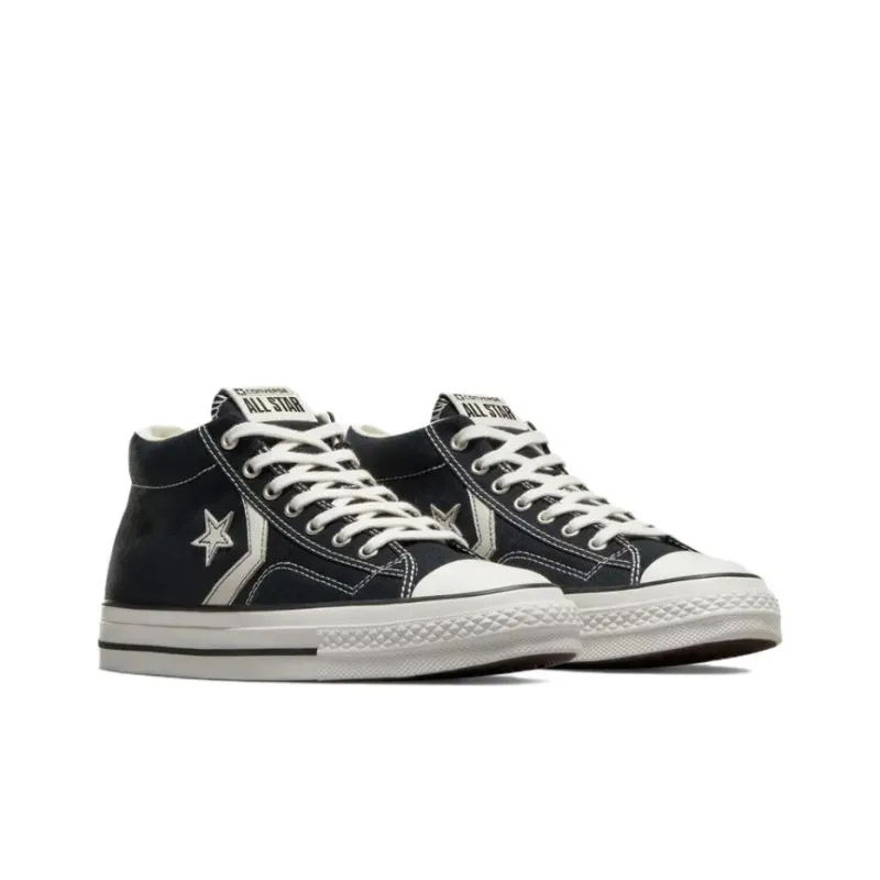 Converse Star Player 76 Anti-Slip Wear-Resistant Mid-Top Canvas Shoes Unisex Black White-2