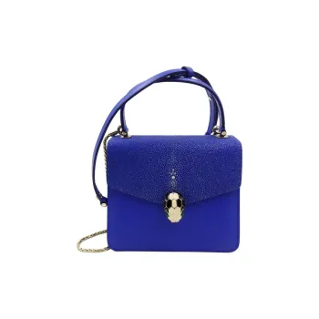 BVLGARI Serpenti Forever Series Cow Leather Trunk Bag Handbag Women's Electric Blue & Green