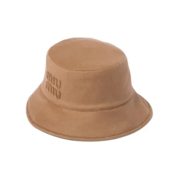MIU MIU Wool Fabric Bucket Hats Women's Camel Brown