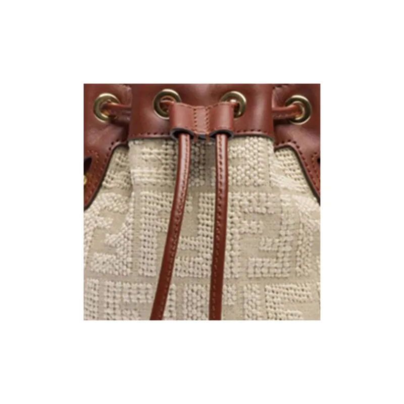 FENDI Mon Tresor Fabric With Cow Leather Bucket Bags Shoulder Bag Crossbody Bag Handbag Women's Beige/Brown-4