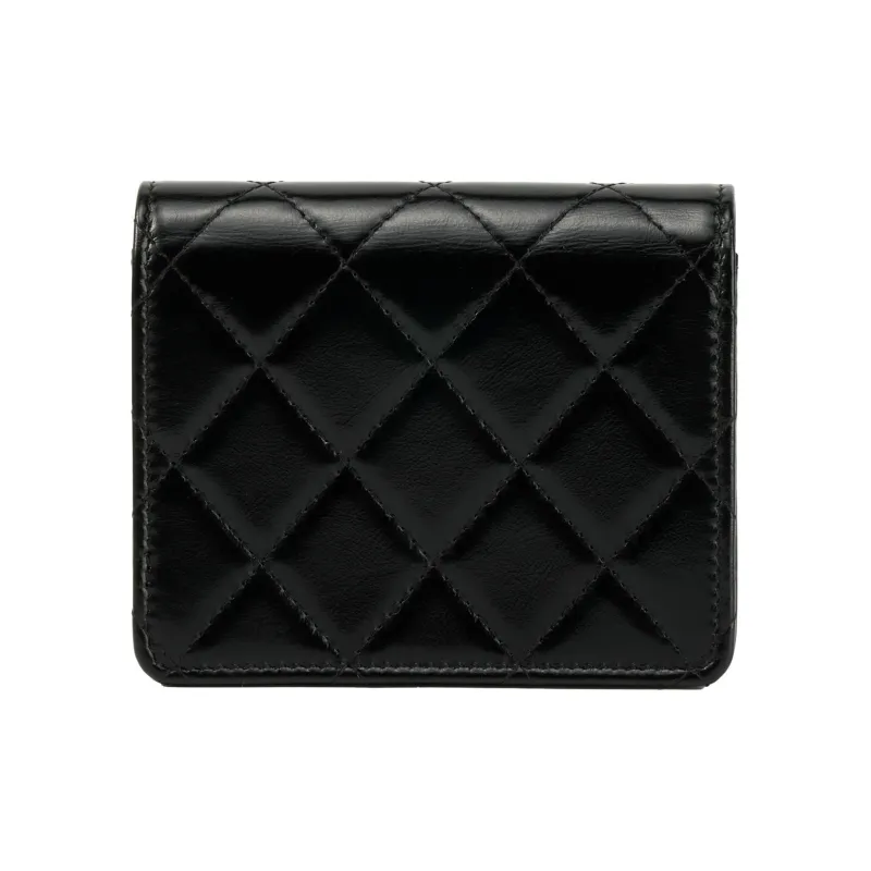 CHANEL Shiny Calfskin Coin Purse, Card Holder Women's Black-2
