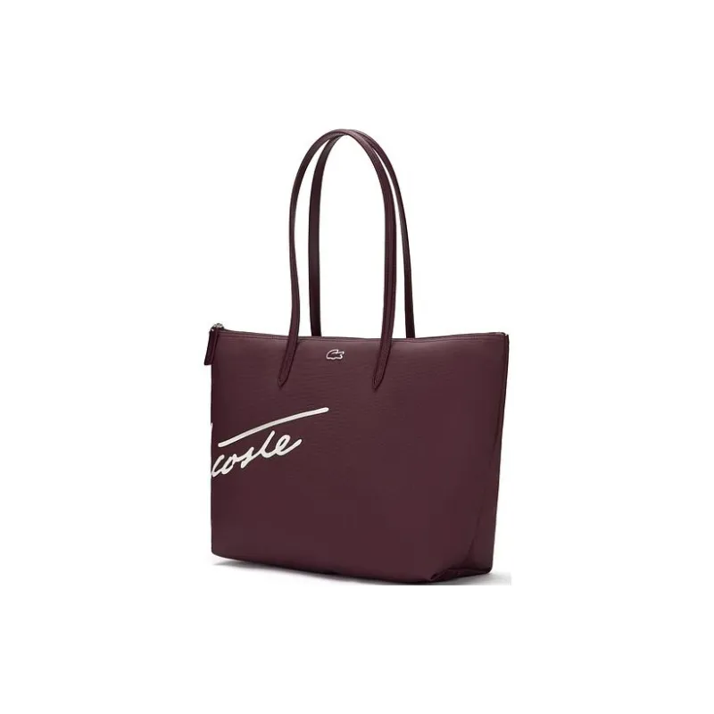 LACOSTE PVC Tote Bag Shopping Bag Handbag Shoulder Bag Large Size Women's Maroon-1