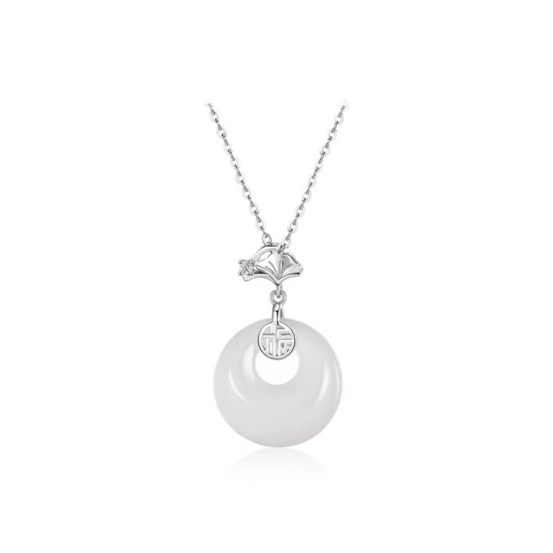 Artisan Lock Heart Jade Chalcedony Necklaces Women's-0