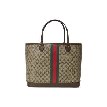 GUCCI Canvas With Leather Binding Tote Bag Shopping Bag Handbag Shoulder Bags Large Size Women's Beige/Ebony