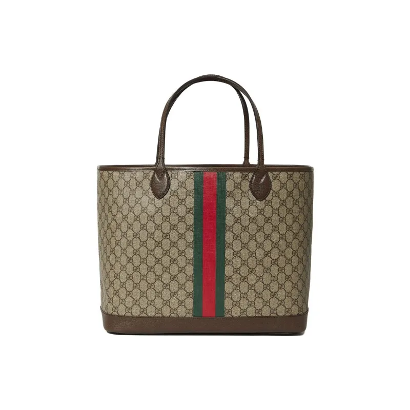 GUCCI Canvas With Leather Binding Tote Bag Shopping Bag Handbag Shoulder Bags Large Size Women's Beige/Ebony-0