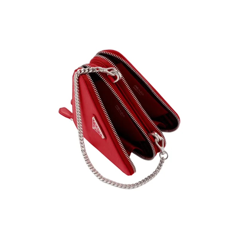 PRADA Saffiano Leather One Shoulder Crossbody Clutch Mini Women's Red-4