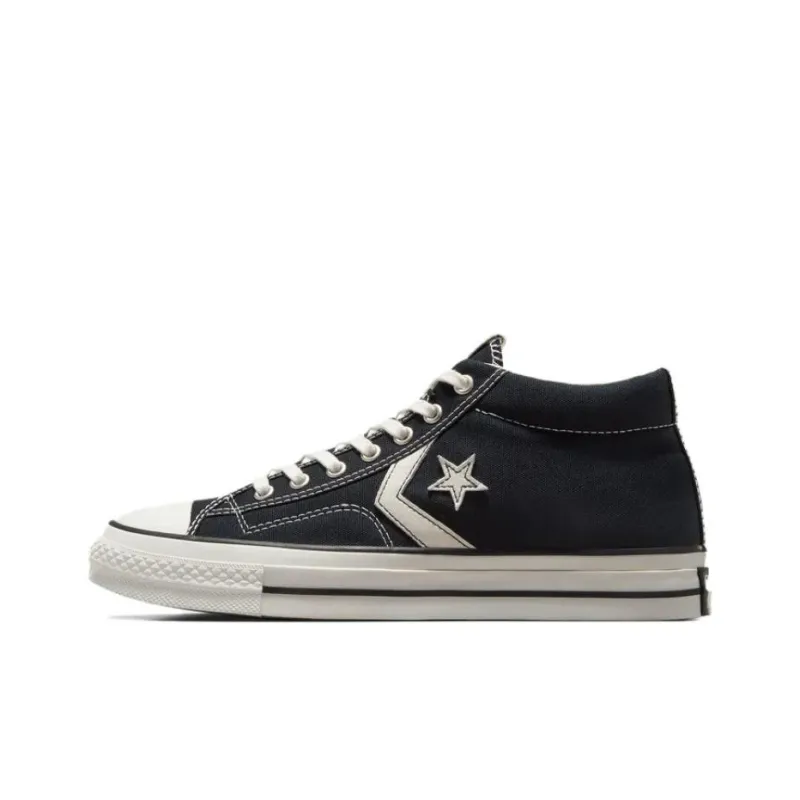 Converse Star Player 76 Anti-Slip Wear-Resistant Mid-Top Canvas Shoes Unisex Black White-0