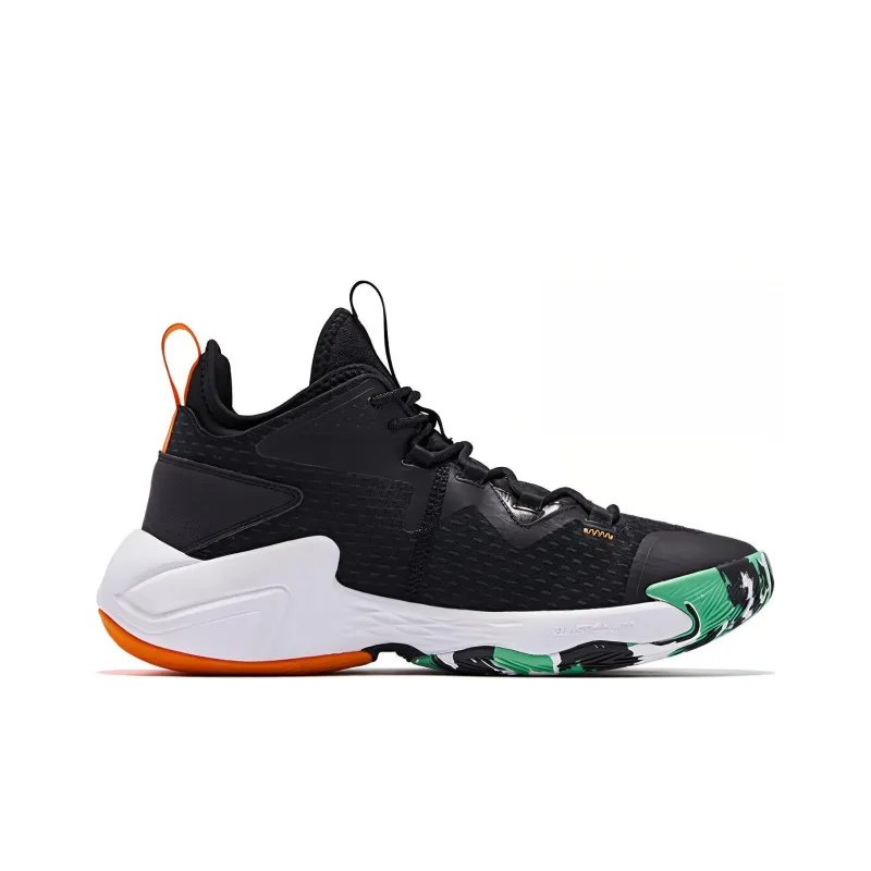 QIAODAN Broken Shadow 2.0 Cushioning Anti Slip And Wear Resistant Mid Top Basketball Shoes Men's Black Orange-2