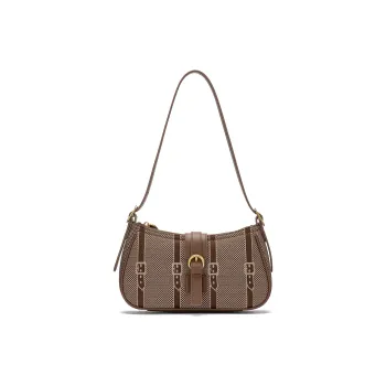 ROBERTA DI CAMERINO Fabric With Cow Leather Shoulder Bag Crossbody Bag Baguette Bag Medium Size Women's Coffee