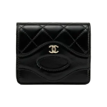 CHANEL Shiny Calfskin Coin Purses Card Holders Women's Black