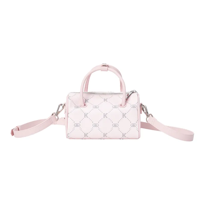 Kappa Matte Leather Boston Bag Cylinder Bag Fashion Handbag Regular Women's Peachy Puff Pink-2