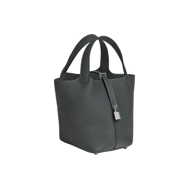 HERMES Picotin Lock Clemence Bullock Leather Basket Bag, Bucket Bag, Handbag Women's H0 Misty Gray-1