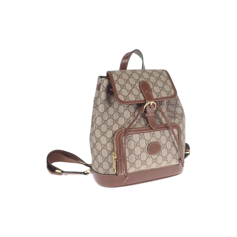GUCCI GG Retro Series Canvas With Leather Backpack Regular Unisex Ebony/Brown-0