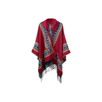 Narandu Polyester Shawls Women's Red/Camel