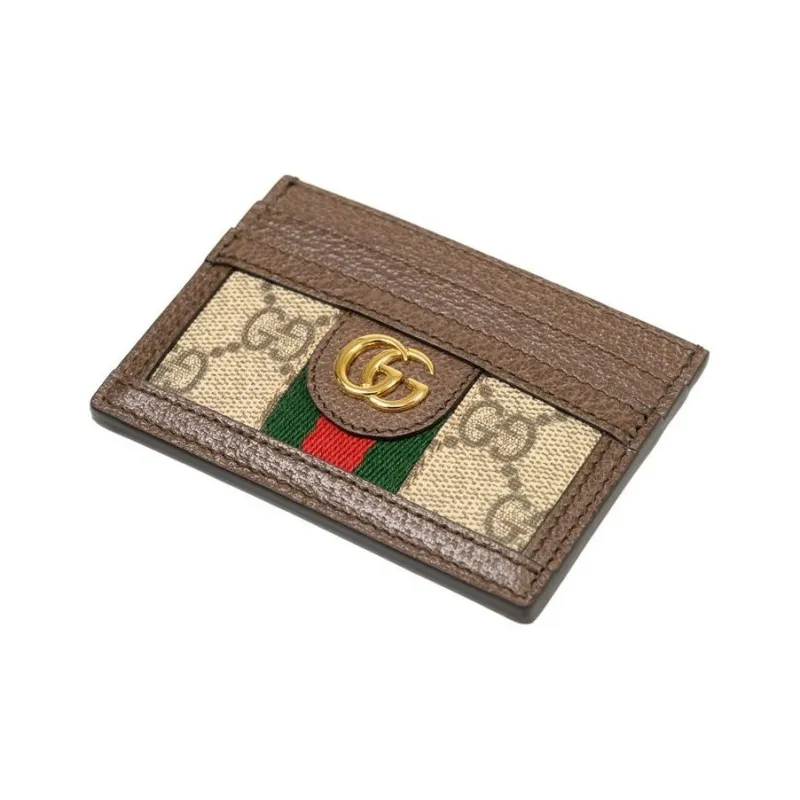 GUCCI Ophidia Canvas With Leather Card Holder Card Holder Unisex Ebony & Brown-5